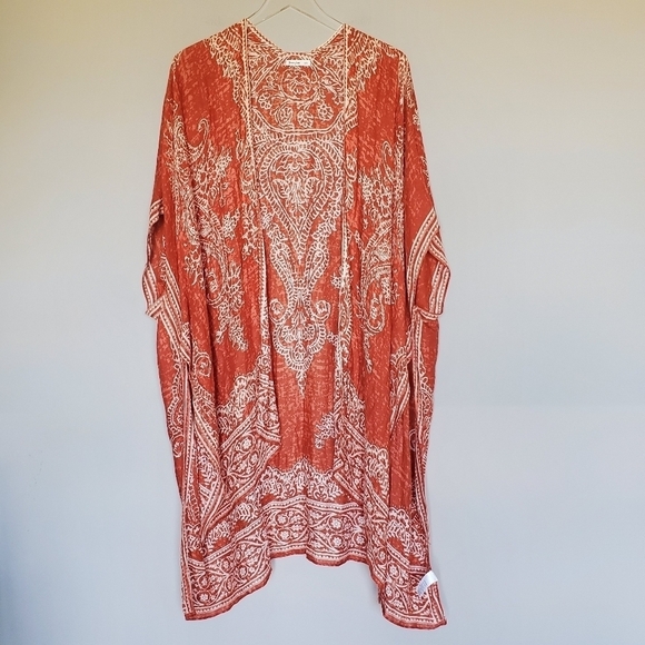 Breezy Lane Paisley Sheer Boho Open Front Kimono Swimsuit Coverup Duster Gypsy - Picture 10 of 10